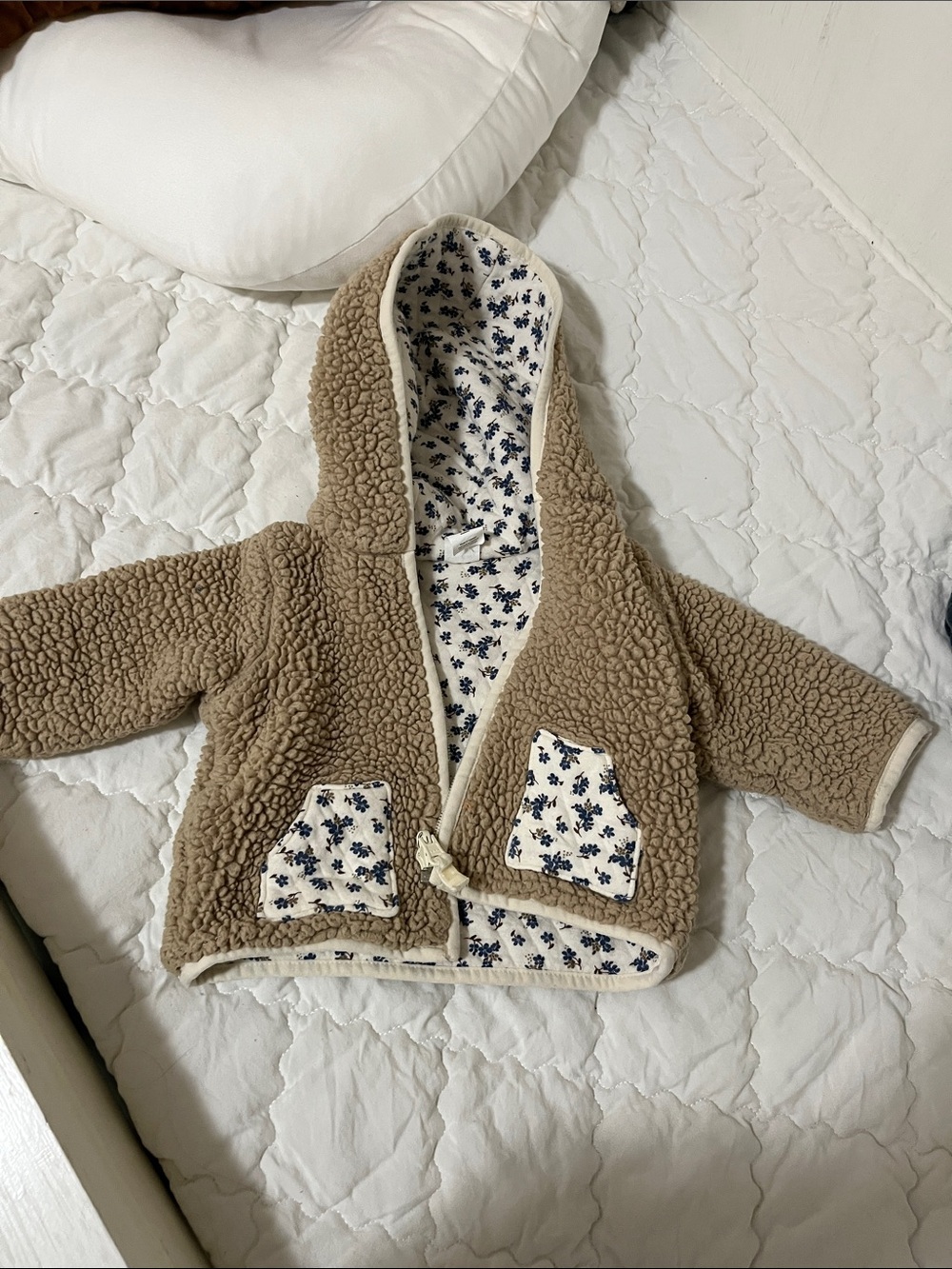 Carter's Tan Teddy Sherpa Jacket with Floral Lining